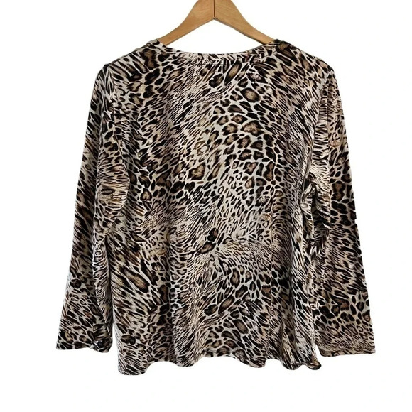 Rafaella Animal Print Top XL Studded Leopard Cheetah Long Sleeves Neutral Colors - Picture 2 of 7